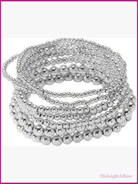 7pcs Beaded Bracelets Set Stretch Adjustable 14K Plated Stackable